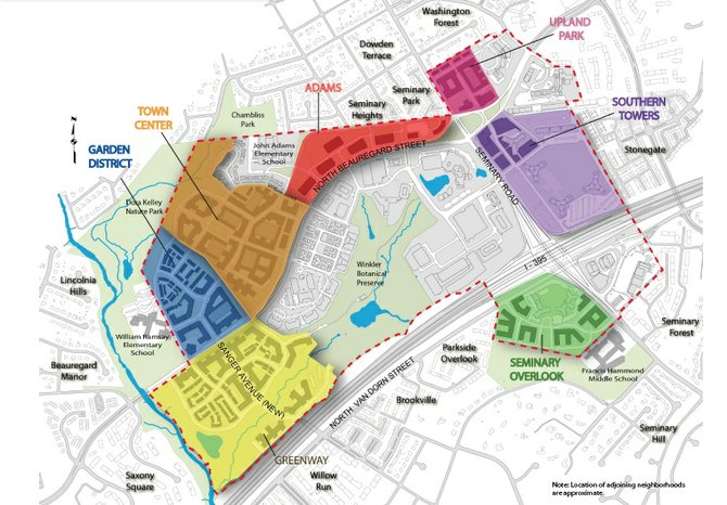 The Beauregard small-area plan identifies seven distinct neighborhoods that will be part of future development.