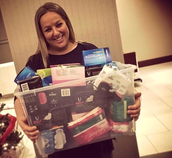 BRAWS founder Holly Seibold of Vienna, gathering donations. For a while, BRAWS was Holly. Now there is a small army of dedicated and caring people and organizations who help bring essential items – and dignity and respect – to women and girls in need.
