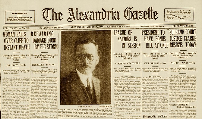 Alexandria's first city manager was Wilder Rich, a native of Michigan who had been serving as city manager in Goldsboro, N.C. when he arrived in Alexandria. The Alexandria Gazette welcomed him with a splashy front-page photo.
