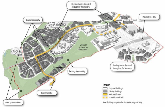 The Beauregard small area plan calls for more than doubling the existing square footage in 222 acres, redeveloping 6 million square feet to 12.4 million square feet. 