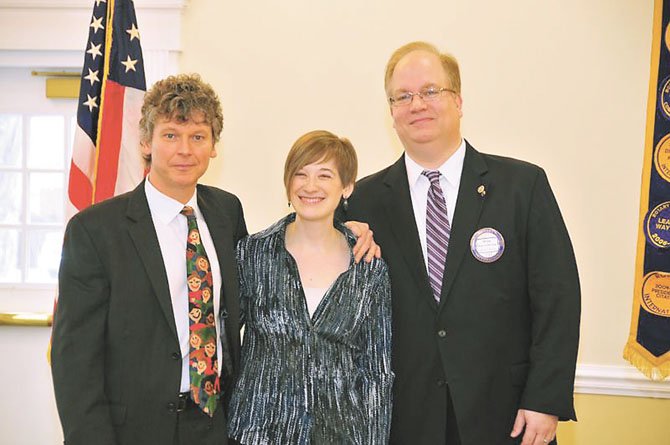 Rotary Club of Fairfax President Brian Lubkeman (right) welcomes Christopher Zimmerman, Musical Director, and Tara Nadel, Patron Services Manager of The Fairfax Symphony Orchestra on Jan. 23.