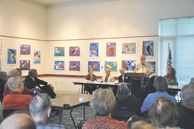 Wayne Foley, chair of the Great Falls Citizens Association’s Seniors Group, speaks at the group’s first public meeting in April of last year. The group used information from that meeting to form their mission, and is looking for assistance from the community.  