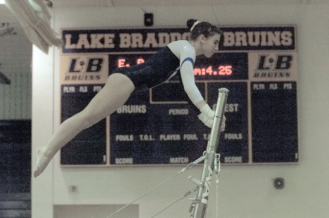 West Potomac sophomore Monica Thompson qualified for regionals with a fourth-place finish in the all-around at the Patriot District gymnastics meet on Feb. 2 at Lake Braddock Secondary School.