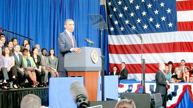 President Barack Obama spoke at the James Lee Community Center in Falls Church on Wednesday, Feb. 1 about his plans to revitalize the stalled housing market. His speech was short and pointed.
 
