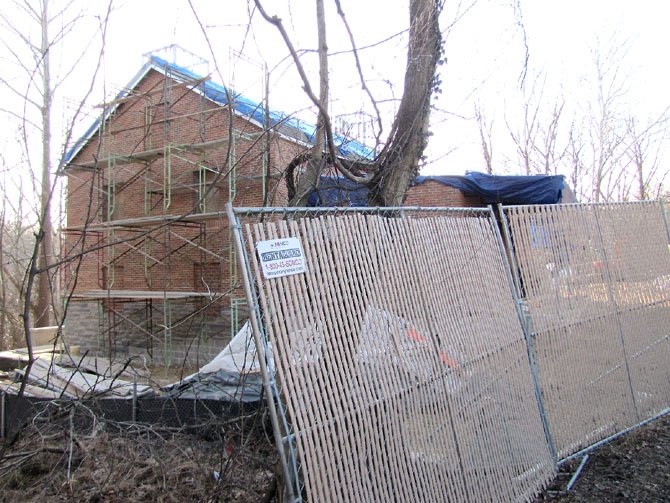 Construction on buildings that will filter the odor from vents in a major sewer line is blocking parking to this popular Potomac River access point at Angler’s Inn.