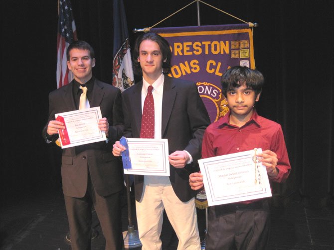 Award-winning Instrumentalists (Left to Right): Ben Escobar (Second Place), Alexander Pauken, (First Place), Shankar Balasubramanian (Third Place)