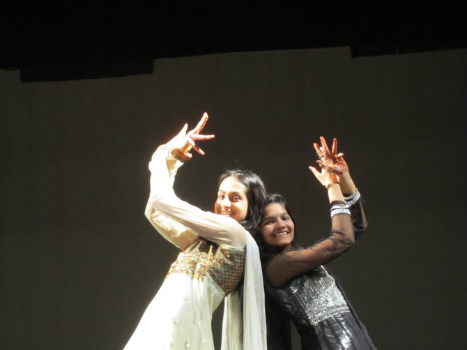 From left, Marshall High Sophomores Shalini Rana and Joshna Seelam performed a variety of Bollywood dances for the school’s International Night.