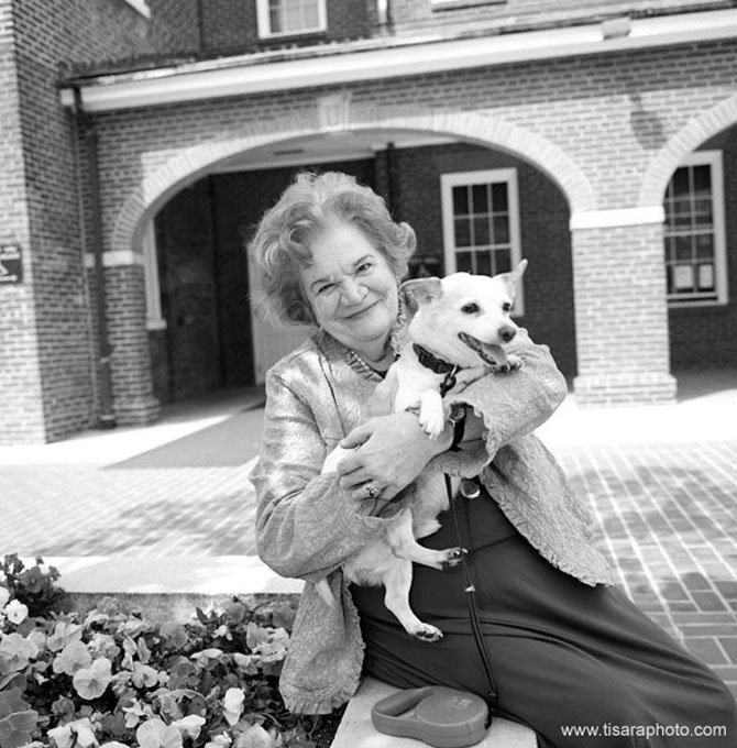 Former City Manager Vola Lawson with her Jack Russell Terrier Jack in Market Square in 2007. 