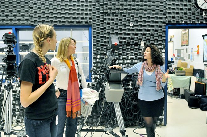 TV Production instructor Nancy Mantelli gives a tour of the TV studio at the Academy. 