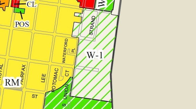 The small-area plan approved by City Council members in January would increase density at the Cummings-Turner property, shown in the W-1 zone here along with Robinson South, from  71,000 square feet to 187,000 square feet. That zoning change is in limbo, which means the developer could be restrained to the previous zoning of 125,000 square feet.