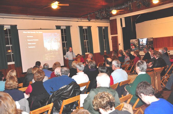 Andy Galusha with the Fairfax County Park Authority’s Park Planning Branch, presents information about the master planning process for Riverbend Park at the Grange Tuesday, Feb. 21. 