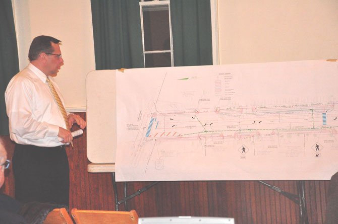 Todd Minnix, chief of transportation design for the Fairfax County Department of Transportation presents plans for changes to Walker Road just south of Georgetown Pike. 