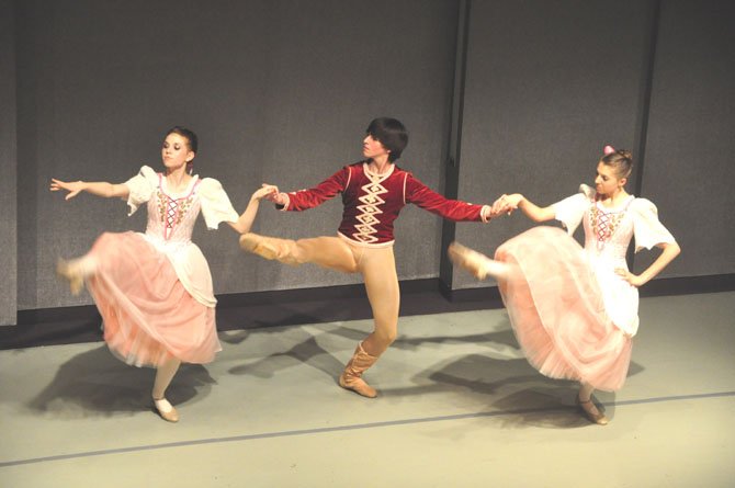 From left, Sydney Sasser, Peter Bacenet and Kaley Thornton perform the Hungarian Variation from "Swan Lake" during the Classical Ballet Theatre’s annual Ballet and Bordeaux fundraiser Saturday, March 24. 