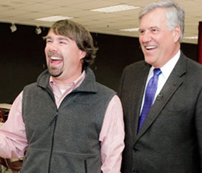 Mount Vernon High school physics teacher Charles Sabatier with Superintendent of Schools Jack Dale.