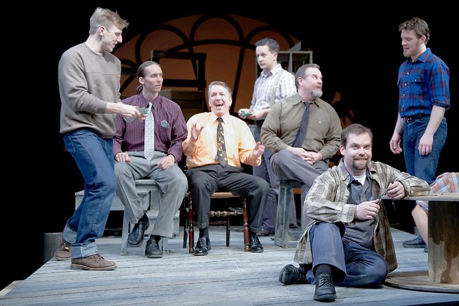 (From left): William Hayes, Christopher Herring, Bruce Rauscher, Daniel Corey, Joe Cronin, Cyle Durkee and Jack Powers in a scene from "On the Waterfront."
