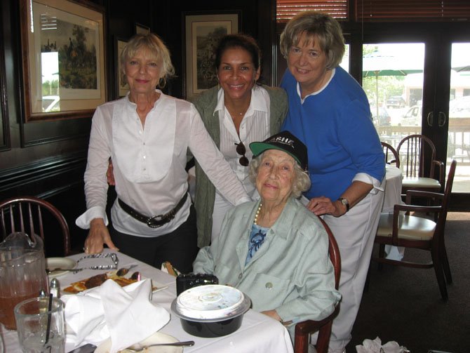 Celebrating Gaga's 100th birthday on a gal's day out at Hunter's Inn were Carole Dell, Gaga, Jeanne Moutoussamy-Ashe and Gaga's daughter, Mary Lou Dell.
