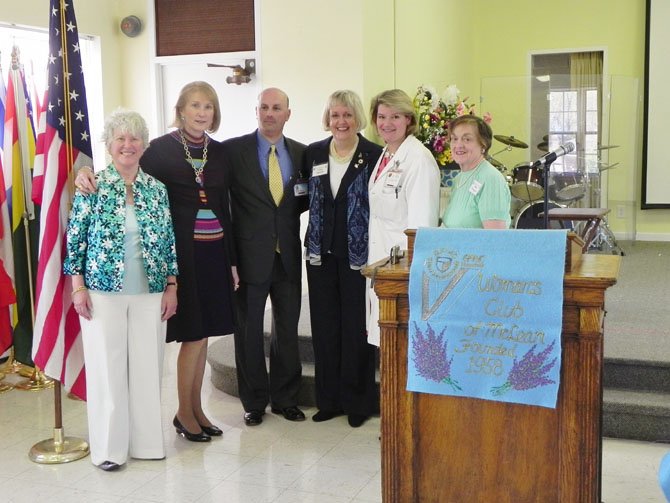 From left: Woman’s Club second vice-president Susan Cooper Jordano; Breast Health Center benefactor Lola Reinsch; Virginia Hospital Center vice-president and development officer Steve Rubloff; Woman’s Club president Virginia Sandahl; Breast Health Center surgeon Dr. Molly Sebastian and Woman’s Club first vice-president Millie Thompson.