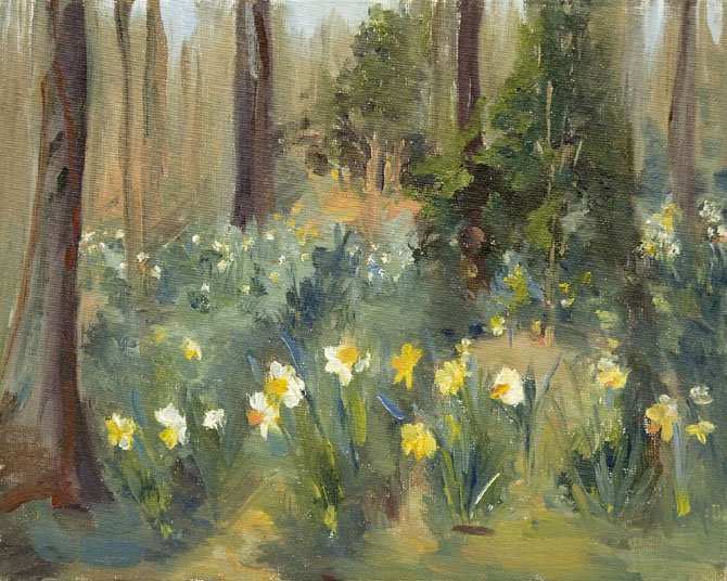 "Betty’s Daffodils," an oil painting by Great Falls artist Karen Bateman, is typical of the art available at the Great Falls Studios Spring Art Festival being held April 21-22 at the Village Green Day School.