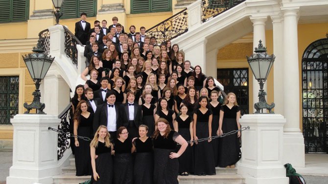 Students from the Langley Choir visit Schonbrunn Palace in Vienna during their Spring Break trip to Europe. 