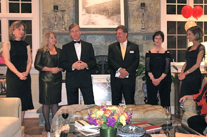 Del. Barbara Comstock (R-34), Virginia’s First Lady Maureen McDonnell, Gov. Robert McDonnell, Kevin Fay, Dranesville District Rep. Fairfax County Park Authority Board, Sharon Bulova, Chairman, Fairfax County Board of Supervisors (D-At-Large), and Juliann Celemente, hostess and President of Friends of Clemyjontri Park, welcome supporters to the Park's annual fundraiser.