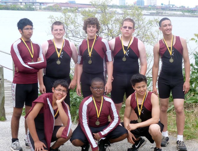 The Mount Vernon men’s novice 8 from left: Joseph Morales, Connor Ross, Nathan Moore, Nicholas Clevenger, Kamaile Henderson, Carlos Giron-Garay, Nahki Oliver (coxswain) and Keanu Canda. William Benavides (not pictured)