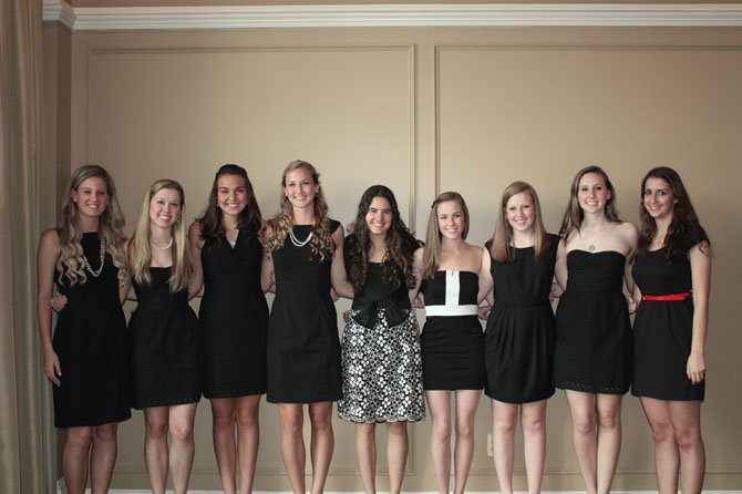 Graduating Seniors, from left: Claire Stikeleather (Oakton High School); Jenny Laychak (Flint Hill School); Frances Peyton (Flint Hill School); Brie Hayden (Madison High School); Madison Russell (Thomas Jefferson High School); Mary Clare McGinn (Paul VI High School); Anna Brinkley (Paul VI High School); Erin Dooley (Flint Hill School) and Rebecca Mann (Oakton High School).