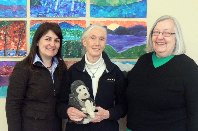 Pictured from left: Langley Spanish Teacher Elena Meschieri, Dr. Goodall, and Head of School Doris Cottam. 