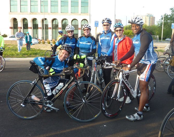 Members of the 'Who Says I Can't?' team pose for a photo prior to the start of the 2012 Face of America bike ride. The team was riding in honor of Jothy Rosenberg, an amputee and cancer survivor who was unable to participate in this year's ride.
