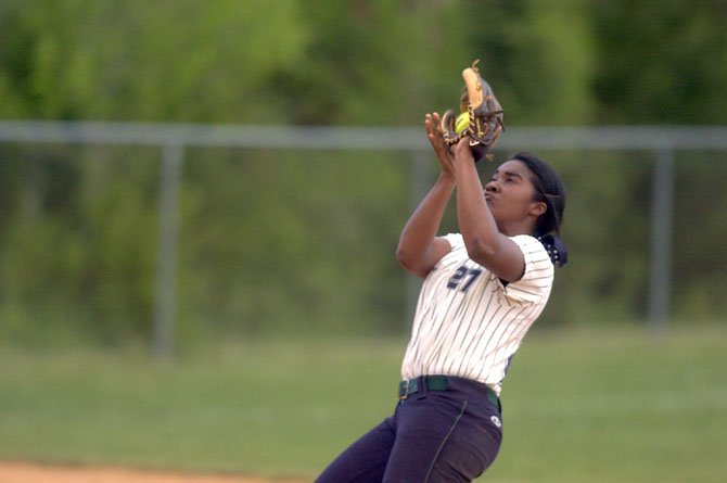 Sophomore shortstop Whitney Burks makes a play versus the Bruins.