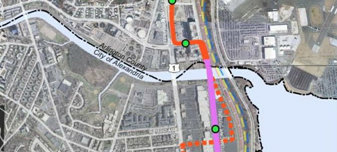 The Crystal City Potomac Yard transit corridor crosses the boundary between Arlington County and the City of Alexandria.