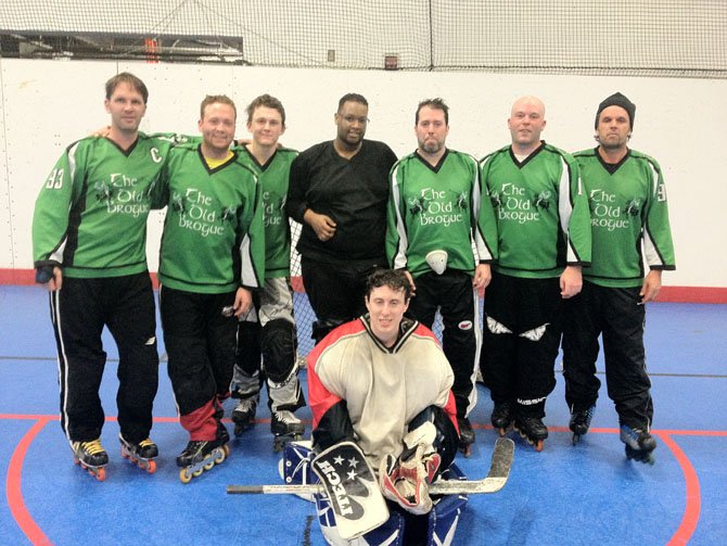 Members of the Old Brogue Hockey winter 2012 championship team, consisting of several Langley High School alumni.