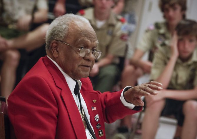 Tuskegee Airman William T. Fauntroy, Jr., age 86, gave a talk recently to Boy Scout Troop 1509 at St. Aidan’s Episcopal Church in Fort Hunt. After World War II, Fauntroy went on to become the first African American civil engineer hired by the National Capital Transportation Agency — the predecessor to the Washington Metropolitan Area Transportation Authority.  