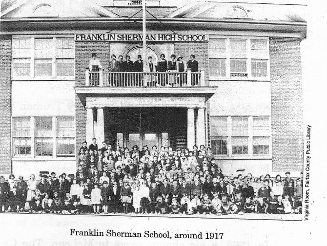 Students of Franklin Sherman High School pose in front of the building in 1917.

