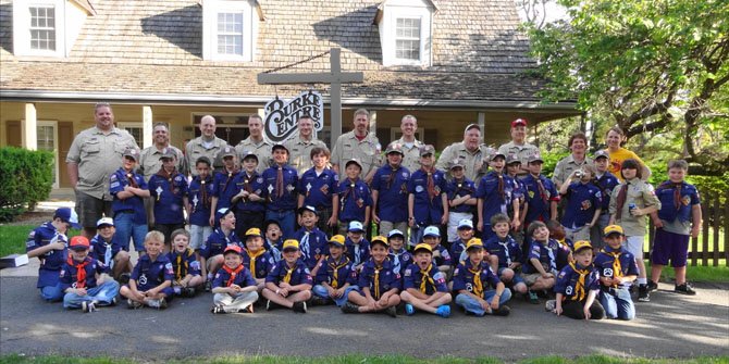 The scouts and leaders of Cub Scout Pack 1345 gather for their annual advancement ceremony on May 20.