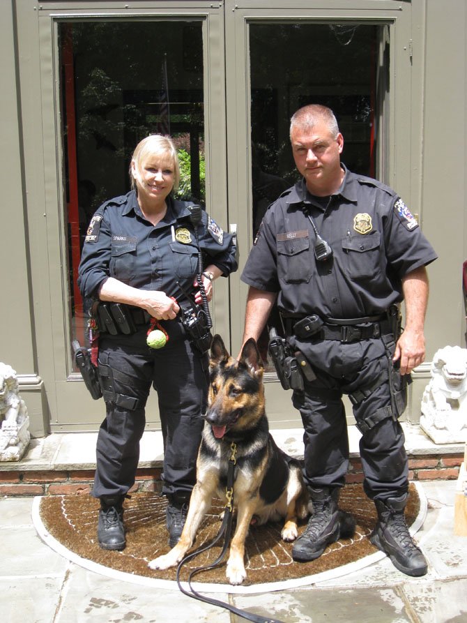 Montgomery County Police Officer Sharon Sparks and Officer Tom Kelly with K-9 colleague, Ben