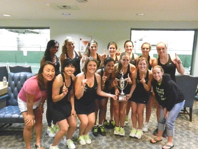 The Northern Region champion Langley girls' tennis team, shown here celebrating their title win over Jefferson, was set to host a state tournament quarterfinals round match on Tuesday, May 29.