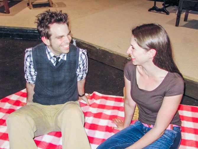 Matt Baughman as Charle Gordon and Lauren Kiesling as Alice Kinnian in the Elden Street Players production of "Flowers for Algernon," which runs through June 30 at the Industrial Strength Theater.