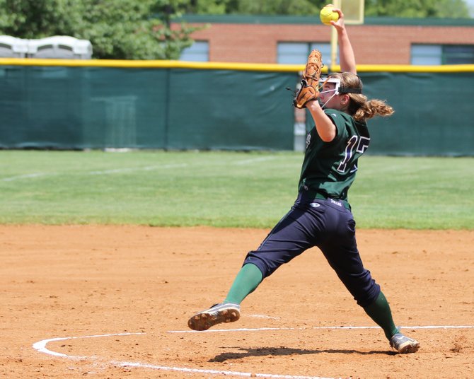 South County pitcher Rebecca Martin threw a one-hit shutout against Robinson in the region softball quarterfinals on May 28.