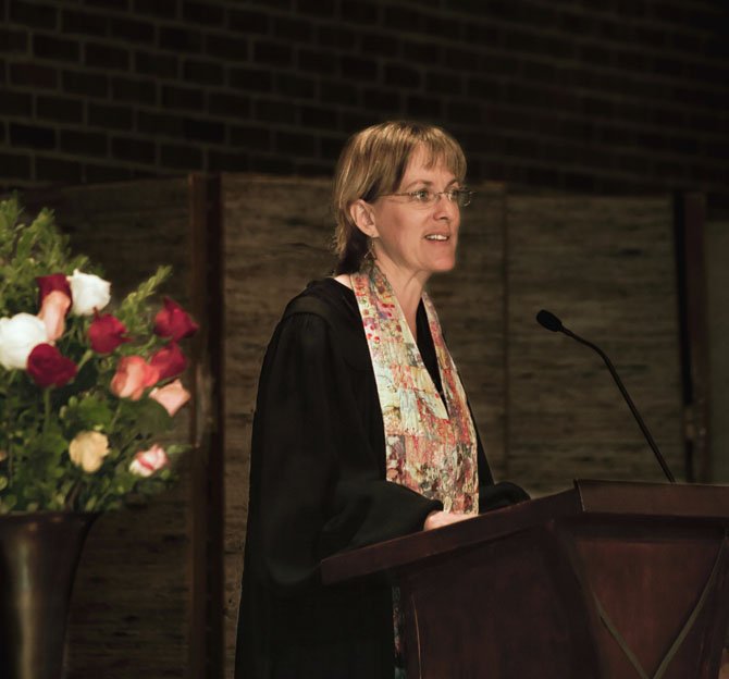 The Rev. Kate Walker delivers a sermon at the Mount Vernon Unitarian Church on Mother's Day.