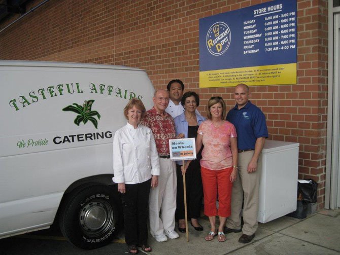 Senior Services of Alexandria teamed up with Old Presbyterian Meeting House, Restaurant Depot and Tasteful Affairs to make Alexandria’s first Sunday Meals on Wheels deliveries on Sunday, July 3. Above are Linda Harkness, Gerry Cooper, Jin Lee, Delores Viehman, Carolyn Wilder and Rob Moore.