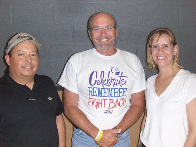 From left: Michael Segovia, Bill Hamm and Jackie Katounas are three of the more than 200 people who’ll be walking in Saturday’s Relay for Life fund-raiser at the nZone in Chantilly.