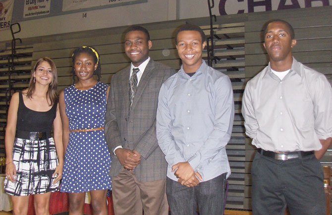From left: Leidy Bernal, Westfield High; Camille May, Oakton; Kristopher Perry, Westfield; Chaz Coffin, Westfield; and William Morgan-Palmer, Chantilly, received Cameron Guy Dudley Book Scholarships. 