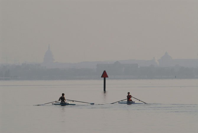 Two scullers make their way up the Potomac during the Blue Plains Sprints a few years back. The Sprints is an annual regatta that pits T.C. Williams summer crew participants against each other in a series of races and marks the official end of the summer rowing season. Sign-up for the 2012 program is this Saturday, June 23, from 8-10 a.m. at the Dee Campbell Boathouse in Old Town.