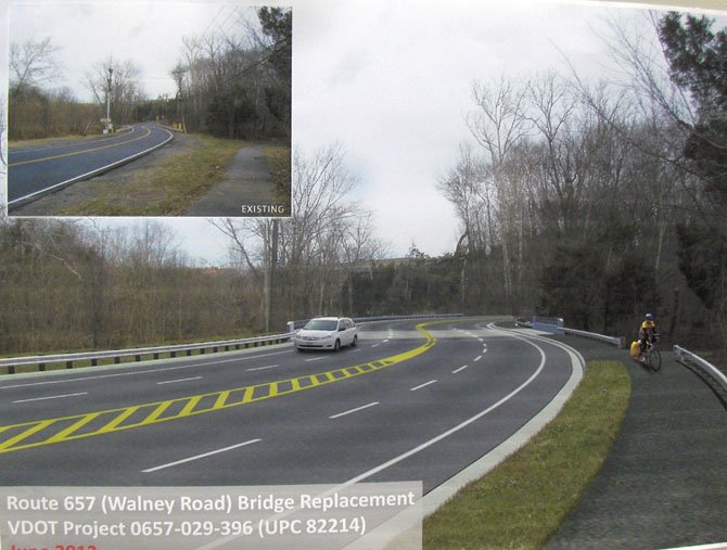 Artist’s rendition of a widened, Walney Road Bridge, with inset photo of current bridge.