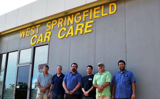 From left - Scott Stephens (owner), Joel Spangler, Andy Kauffmann, Gary Farenholt, and Brent Roberts (owner), and Carlos Rivera, who posted this message on the Change.org petition to keep the business open: "I am an employee at West Springfield Car Care. They shut us down and it affects me, my wife and 3 kids. Please sign this petition and help."

