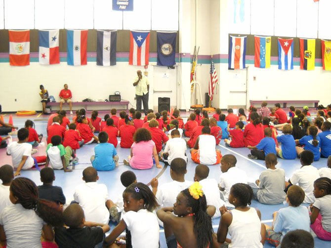 Olympian Osman Orlando addresses the youngsters at the Lee Center.