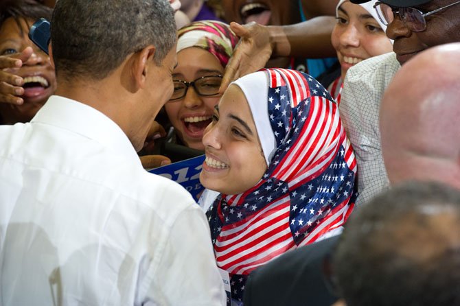 President meets an enthusiastic crowd.