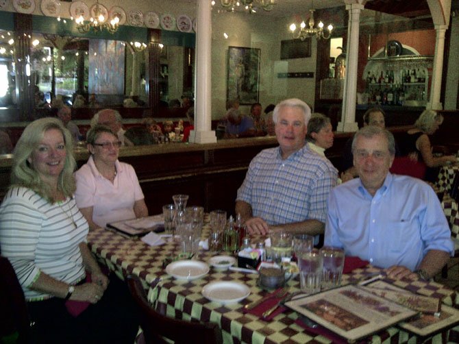 Enjoying dinner at Pulcinella Italian Host while raising money for McLean Project for the Arts, from left: Robin Walker, Sandy Treanor, Bill DuBose and Tom Campbell.