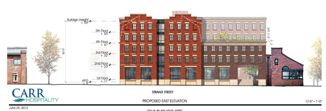 Carr Hospitality's plan for the Cummings property, which is at the northeast corner of Duke and Union streets.