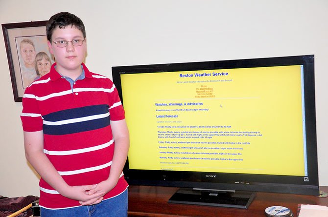 Herndon Middle School seventh grader Andrew Bottom runs the website Reston Weather Service, dedicated to local weather, as well as one about severe storms. 